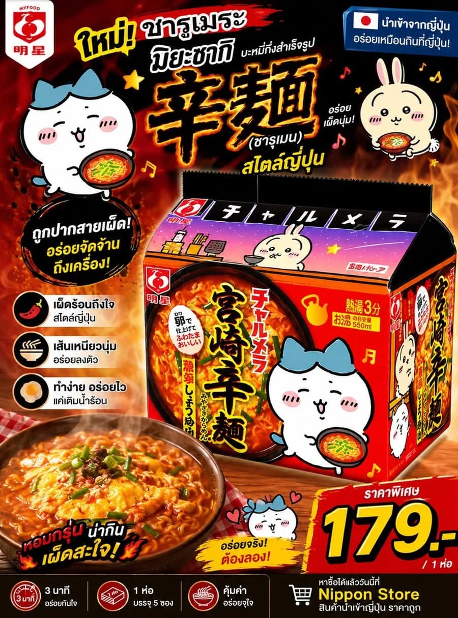 เมียวโจ ชารูเมระ มิยาซากิ คาราเมน รสเผ็ด — ฿179