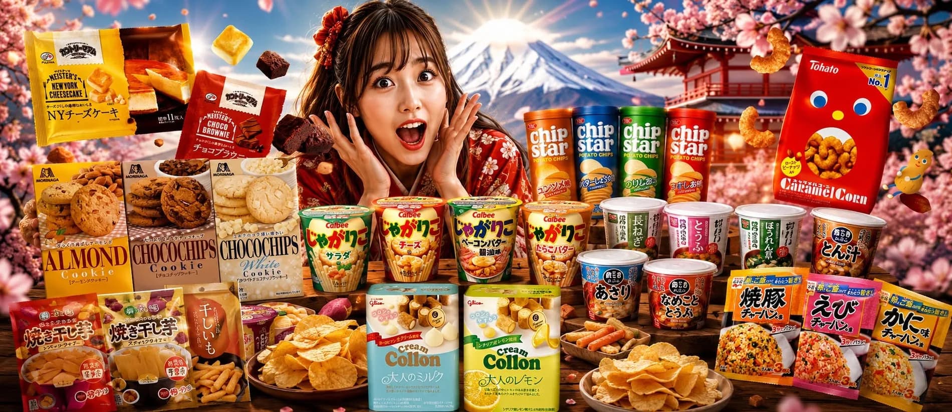 ขนมและอาหารนำเข้าจากญี่ปุ่นที่ Nippon Store เช่น Jagarico, Chip Star, Cream Collon และซุปมิโซะ